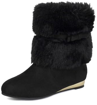 Générique Stivali da neve da donna in peluche caldo stivale di Natale alla moda con decorazione fiocco, stivaletti natalizi antiscivolo corti di grandi dimensioni per la festa di Natale, Nero , 39 EU