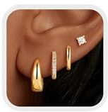 TINGN 4 Paar Ohrringe Set für Damen Hypoallergene Stecker & Huggie Creolen mit Flacher Rückseite für Empfindliche Ohren | 14K Vergoldet | Kombi-Set für Mehrfach Piercings