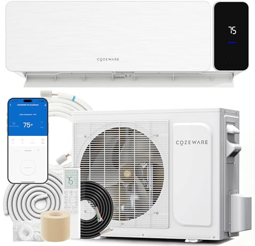 Cozeware 12000 BTU Mini Split AC Heating System, 230V 20 SEER2 Inverter Ductless Air Conditioner Heat Pump, Compatible with Wifi and Alexa, Cools & Heat Up to 750 Sq.Ft for Bedroom,Garage, Living Room