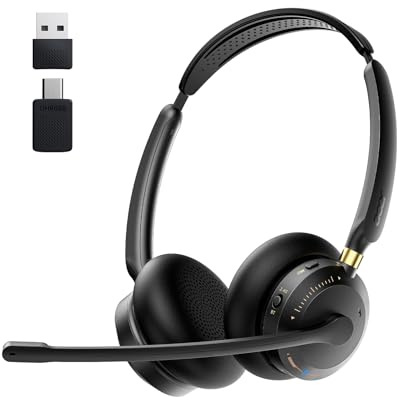Wireless Headset with Mic for Work, AI ENC Noise Cancelling for Clear Call & Meeting, Bluetooth 5.3 & USB Dongle for Laptop, PC, iPhone & Android, Office & Call Center Headset for Remote Hybrid Worker