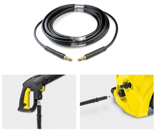 Tidevib Replacement Hose for Karcher K2-K7 Pressure Washers, 5M/6M/10M/15M, 2610 PSI, 9 mm ID, Rubber & Brass with Quick Connect Clip Couplingsp Side Brushes
