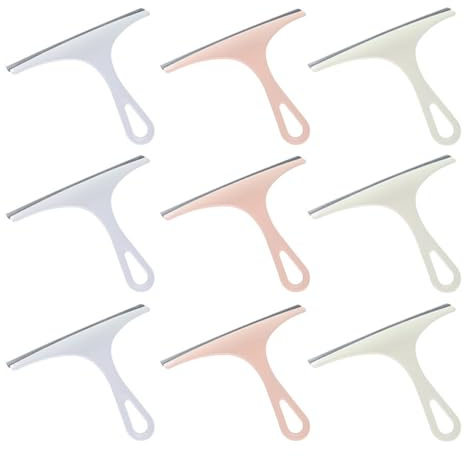 WATIIFUFU 9pcs Glass Squeegee and Window Wiper Set, Car and Home Window Cleaner Kit with Nordic Blue, Green, and Pink Handles, Multi-Surface Windscreen and Shower Glass Cleaning Tool
