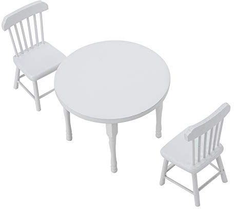 Generic Miniatur-Esstisch aus Holz Im Maßstab 1:12 und Zwei Stühle Im Set weiß für Puppenhausmöbel und -zubehör (Dreiteiliges Tisch- und Stuhlset)