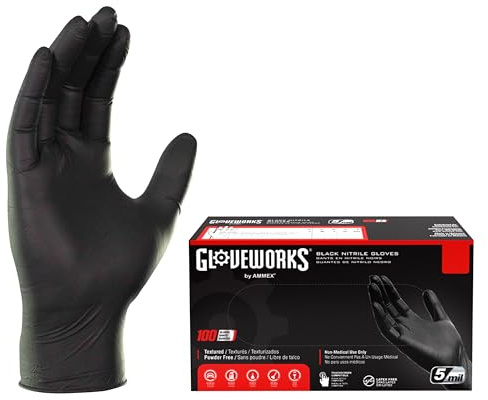 GLOVEWORKS Black Nitrile Gloves 5 Mil Disposable for Food Service, Cooking, Professional Cleaning, Size XL, Box of 100