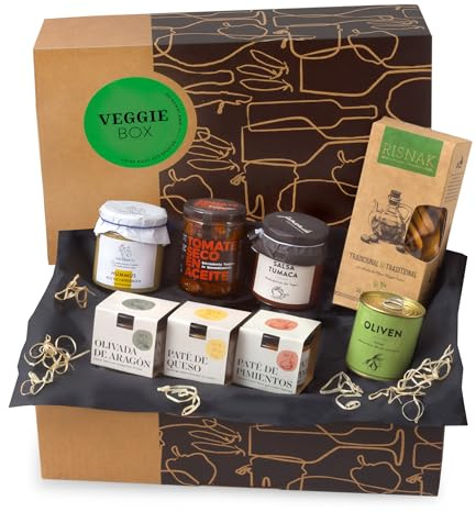 Feinkost Präsentkorb Veggie-Box, vegetarische Tapas aus Spanien | Ausgesuchte vegetarische Tapas-Klassiker, geschenkfertig verpackt von jamon.de, Geschenk zu Geburtstag und als Dankeschön