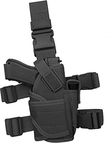 Tactical Pistol Thigh Gun Holster, Drop Leg Holster, Right Hand Adjustable (A-Black)