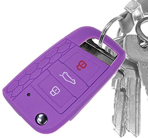 Auto Schlüssel Hülle Silikon Schutz Cover Lila für VW Polo Golf 7 VII GTI GTD GTE R