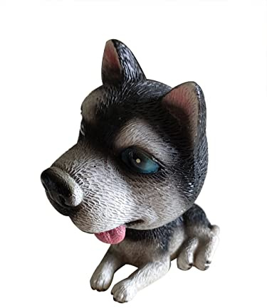 Fengtaike 11CM Siberian Husky Dog Bobbing Head Nodding Dog Interior Ornaments Funny Cartoon Puppy Shaking Head Figure Mini Bobble-Head for Car Decoration