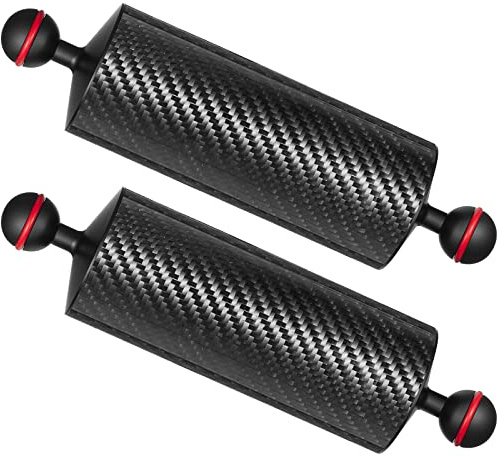 MINIFOCUS 2PCS Carbon Fiber Underwater Float Arm, D60mm, 8'', Aquatic Arm, Buoyancy Provided 300g*2, Dual 1'' Ball Buoyancy Floating Arms Lighting System for Diving Tray Video Light/Strobe
