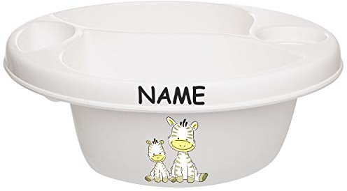alles-meine.de GmbH Waschschüssel/Kinderwaschbecken - weiß Tiere - Zebra inkl. Name - Bieco - 3 Kammern - Baby - Putzeimer - Windeln Wickelschüssel - Windel Babywindel - fü..