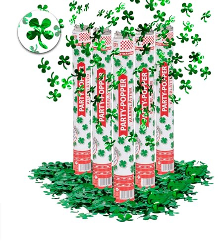 Party Factory – Konfettikanone Kleeblatt Party Popper 5er Set – Partygadgets Konfetti Kanone 40cm mit Schnipseln für Hochzeit, Geburtstag oder Silvester – Bis 8m Flughöhe, für Innen & Außen