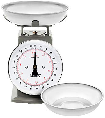 MARLIZ 11 lb/ 5Kg Old Antique Style Mechanical Kitchen Scale with 2 Bowls | Analog Food Weight Scales for Kitchen | Grey