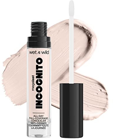 wet n wild, Megalast Incognito Full-Coverage Concealer, Nahtlos, hochpigmentiert, aufbaubar, mittel- bis volle Deckkraft, mattes Finish, nährend und feuchtigkeitsspendend, mit Sheabutter, Fair Beige