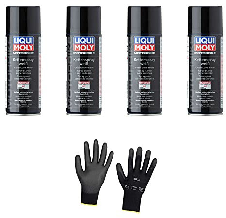 Iloda 4xOriginal Liqui Moly 400ml Motorbike Kettenspray weiß 1591 Schutzhandschuhe
