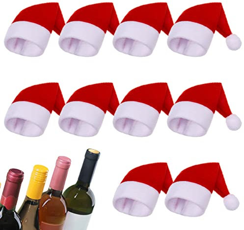 KroY PecoeD 10 Stück Mini Weihnachtsmütze, Weihnachtsmannmützen Weihnachtsdeko, Weihnachten Besteckhalter für Eier Süßigkeit Flaschen Deko