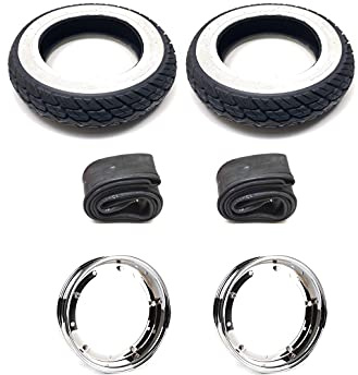 Streetparts24 Weißwandreifen-Komplettsatz passend für Piaggio Ape 50 TM & Cosa 200-3.50-10, Chromfelgen, Reifen K418, 10 Zoll Schläuche – 2X Reifen, 2X Felgen, 2X Schläuche