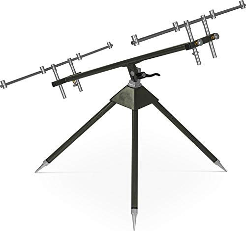 normani Rutenhalter Rutenauflage Rod Pod Rutenständer aus Aluminium für 4 Ruten mit Teleskopfüßen Angel-Ständer mit Transporttasche Farbe Olive