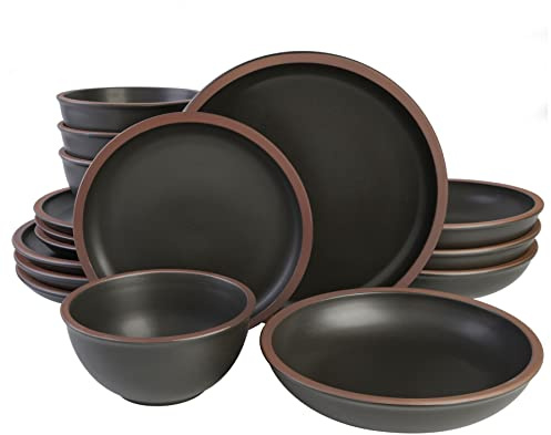 Gibson Elite, Vajilla Soho Lounge Lagos de 16 piezas con dos tipos de platos hondos y tazones, negro