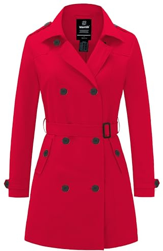 Wantdo Cappotto Donna Primaverile Leggero Classico Trench Doppiopetto Lungo Parka Impermeabile Antivento Trenchoat con Cintura Rosso 44