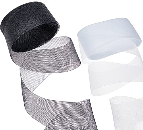 NBEADS 20 Yards 2 Farben Steifes Rosshaargeflecht, Rosshaar Mesh Braid Trim 7.5cm Breit Polyester Stiff Bänder Zum Entbeinen Nähen Brautkleid Kleider Rock Hut Zubehör Geschenkpapier, Weiß Und Schwarz