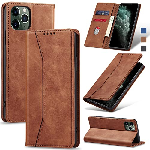 Jasonyu Handyhülle für iPhone 11 Pro, PU Leder Flip Klapphülle, Braun | Magnetische Schutzhülle, Ständer, Kartenfächern, Klappbar, Stoßfeste TPU Stoßsicher Hülle