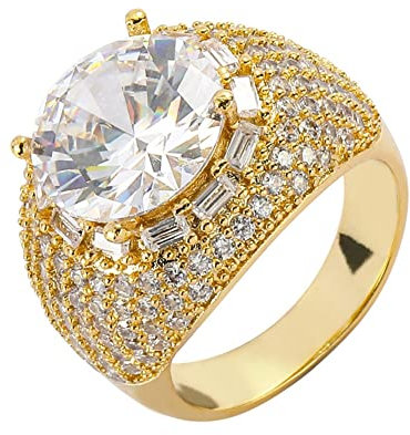 DFWY Hip Hop Iced Out CZ Ring Für Herren Damen -Handgemachter 14 Karat Vergoldeter Bling Simulierter Diamantring -Paare Hochzeit Verlobungsband Kristall Ring Schmuck(Gold,06)
