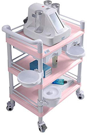 AUNEVN Bewegliche Karren, Küchenaufbewahrungs-Sackkarren, Barber Pub Beauty Spa Trolley Mit Abschließbaren Rollen Und 2 Abs-Schubladen, Tragfähigkeit: 150 Kg/Pink/98X65X45Cm