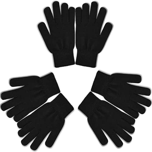 Winter Magic Gloves Warm 3 Pairs Unisex Stretchy Black Gloves One Size
