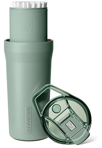 BrüMate Pour Over 20oz Insulated Coffee Mug | 2-in-1 Travel Coffee Maker with 100% Leakproof Lid | Insulated Coffee Tumbler | Travel & Camping | Comes with Filter Dripper | BPA-Free (Sage)