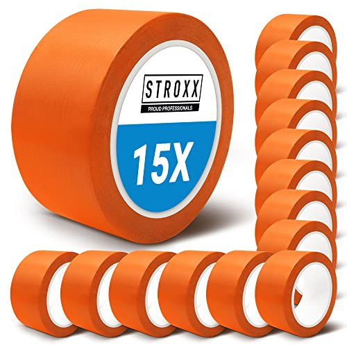 STROXX – 15x Putz- und Maler Abklebeband 50mm x 33m – Abdeckband orange für Malerarbeiten & Renovierungen – Malerkrepp zum Streichen & Lackieren – wasserfest & rückstandslos entfernbar