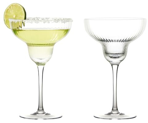 Anton Studio Designs Empire Vasos de Margarita Hechos a Mano Perfectos para Margaritas, Daiquiris, Piñas Coladas o Postres - 400 ml - Transparentes - Set de 2 Elegantes Copas de Cóctel