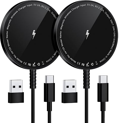 Magnetic Wireless Charger for iPhone: Compatible with Magsafe Charger iPhone 17 16 15 14 13 12 Series & Airpods 4 3 2 Pro-Fast 15W Max Charging Pad Strong Magnet, Dual USB-C/A Ports-Home Office Travel