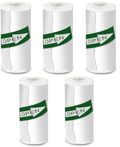 Lovcoyo Papier Thermique Blanc pour imprimante, Mini Autocollant, Papier Thermique, 5 Rouleaux, 2 Ans, 57 mm x 25 mm, pour journaux, Photos, textes, Notes d'étude et Plus