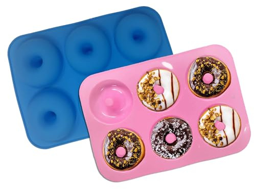 LeLehome 2PCS Donut Molds Pan, Silicone Non-Stick Donut Maker for Doughnut Baking Semi Sphere Cake Bread 6 Holes Bakeware Kitchen Tools, Pink & Blue