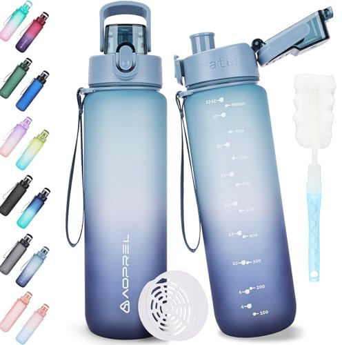 AOPREL Trinkflasche 1l, Trinkflasche Sport Tritan & BPA-Frei Wasserflasche Mit Filter und Bürste, Auslaufsicher Sportflasche Für Fitness, Wandern, Camping, Schule und Büro