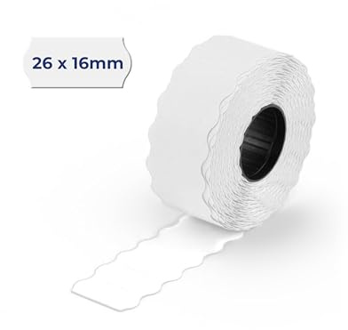 POKORNYS – 2200 selbstklebende Etiketten für Preisauszeichner (weiß / 26x16mm) I ablösbar I Kennzeichnung zweizeilig I Preisetiketten für Handauszeichner mit Wellenrand ​