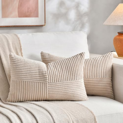 FDTERN 2er Set Khaki Beige Kordsamt Kissenbezug 35x60CM Weich Moderne Dekorative Kissenbezüge Kissenhülle Dekokissenbezug Sofakissen Dekokissen Boho Deko für Sofa Schlafzimmer Wohnzimmer Balkon