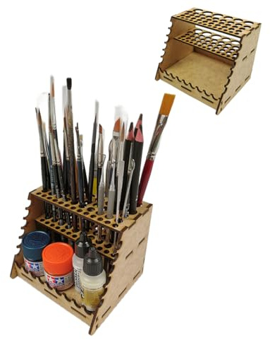 HobbyHold Pinceles de madera y soporte para bolígrafos, 48 aberturas para un almacenamiento versátil, soporte para pinceles, organizador de pinceles de escritorio, soporte para pinceles de pintura