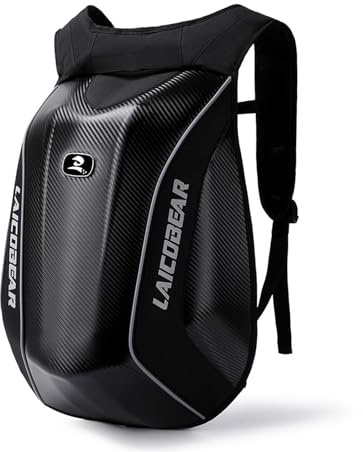 Sac à dos en fibre de carbone pour casque de motocross, étanche, sac à dos d'équitation, sac à dos extensible à coque rigide, 30-48 l (noir)