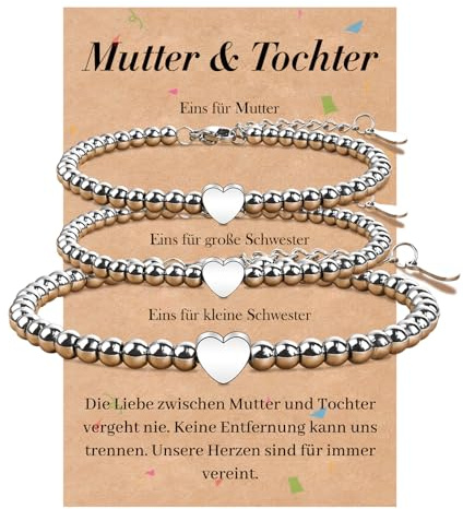 SUNSH 2/3 Stück Mutter Tochter Armband,Mutter Tochter Geschenk,Zurück Zur Schule Geschenke,Muttertags Geschenk, Frauenarmband, Mutter Tochter Geburtstag/Schulanfangs Geschenk,Herz Wunsch Set