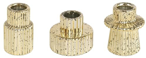 HofferRuffer Glas Kerzenhalter 2-in-1 Teelichthalter Kerzenhalter Taper Kerzen für Abendessen, Hochzeit, Urlaub, Geburtstag, Heimdekoration,Weihnachten(3Pcs Gold)