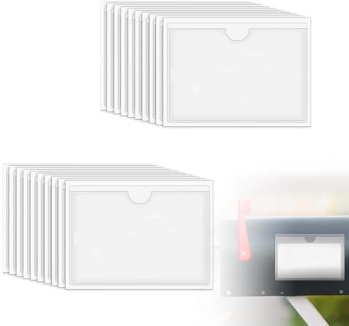 SGERUFZ 20 Stück Etikettenhalter Selbstklebend 13.5 x 9.5 cm Visitenkartenhüllen Selbstklebend Beschriftungsfenster Transparent für Büro Zuhause Schule(Oben Offen)