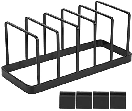 EXMDLLY Euro Küchen Organizer für Teller, Schneiden Bretter, Backen Formen, Mehrwegbehälter und Deckel Halter Gestell Schwarz 24 x 10 x 10 cm
