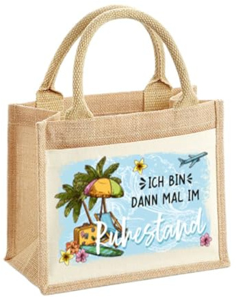 Tassenbrennerei Jutetasche - Ich bin dann mal im Ruhestand - Shopper, Strandtasche oder als Geschenk-Tasche - Geschenkidee, Geschenkset zur Rente zum Abschied als Abschiedsgeschenk