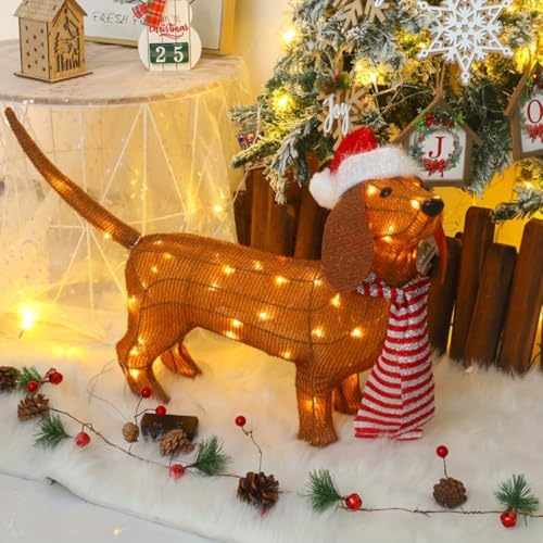 Dackel Deko, Diealles Shine 3D Weihnachtsfiguren für Deko, LED Weihnachtsbeleuchtung, Weihnachtsdeko für Innen Aussen