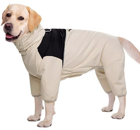 KoKoBin Impermeabile per cani riflettente per cani con cappuccio Impermeabile a quattro zampe Super leggera e traspirante Impermeabile Cane Giacca di taglia media e grande (Bianco, 3XL)