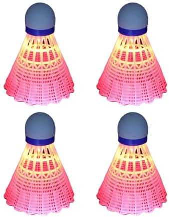 Junterone 4 Stück Leuchtende Badmintonbälle LED Schaumkunststoff Sport Badminton Leuchtende Federbälle Badminton Set Rosa