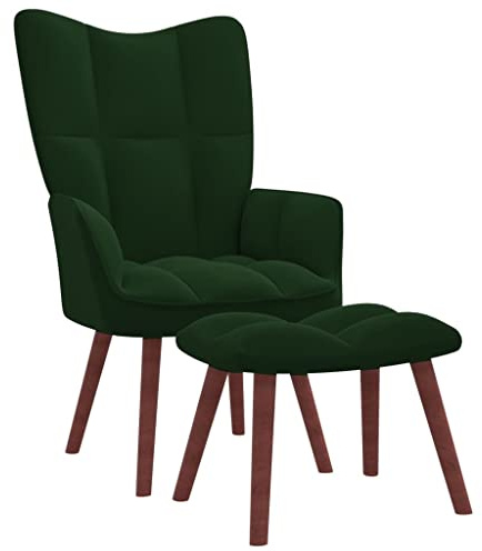 Myheimly Relaxsessel mit Hocker,Sessel mit Stahlrahmen Holzbeinen,Relaxstuhl Polsterstuhl mit Armlehne,Fernsehsessel Polstersessel Wohnzimmer,Modern Samt Sessel Dunkelgrün,Mit Fußablage