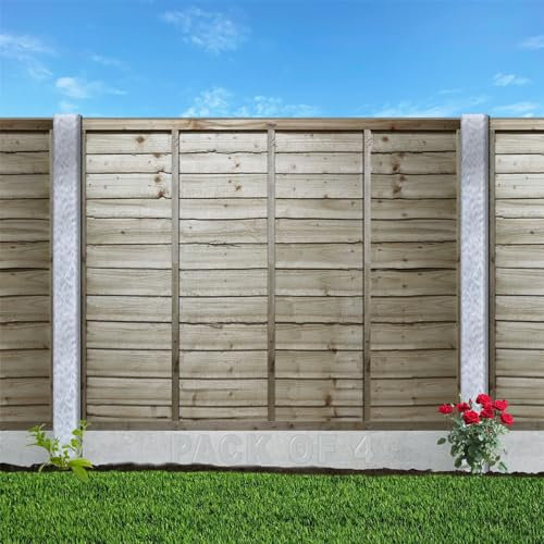 Premier Lap Pack of 4 6x5ft (W: 6ft x H: 5ft) Two Sided Fully Framed Pressure-Treated Waney Overlap Garden Fence Panel with Extra Vertical Bracing Width 1828mm x Height: 1500mm