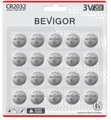 BEVIGOR CR2032 Batteries 20 Pack, 3V Lithium Coin Battery with Child-Resistant Packaging & Bitter Coating, Compatible with Apple AirTag, Key Fobs, Watches, Scales, Sensors, Thermometers